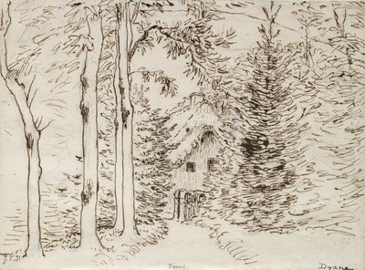 Pfad durch den Wald zu einem strohgedeckten Haus, 1866 von Jean Francois Millet